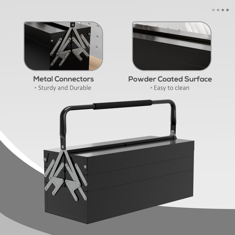 DURHAND Metal Tool Box 3 Tier 5 Tray Professional Portable Storage Cabinet Workshop Cantilever Toolbox with Carry Handle, 56cmx20cmx34cm, Black