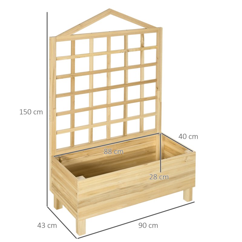 Outsunny Wooden Planters with Trellis for Vine Climbing, Raised Beds for Garden Patio, Outdoor Planter Box for Vegetables, Flowers, Herbs, Distressed Natural Tone
