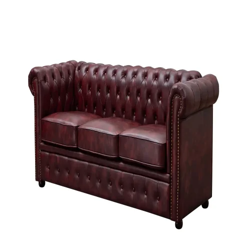 CHESTERFIELD OX RED FAUX LEATHER SOFA SET SUITES SETTEE 3 THREE SEATER ARMCHAIR BROWN