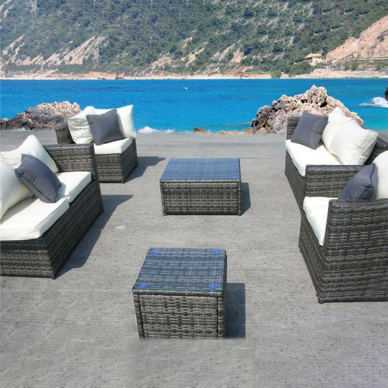 NEW RATTAN WICKER CONSERVATORY OUTDOOR GARDEN FURNITURE SET CORNER SOFA TABLE GREY