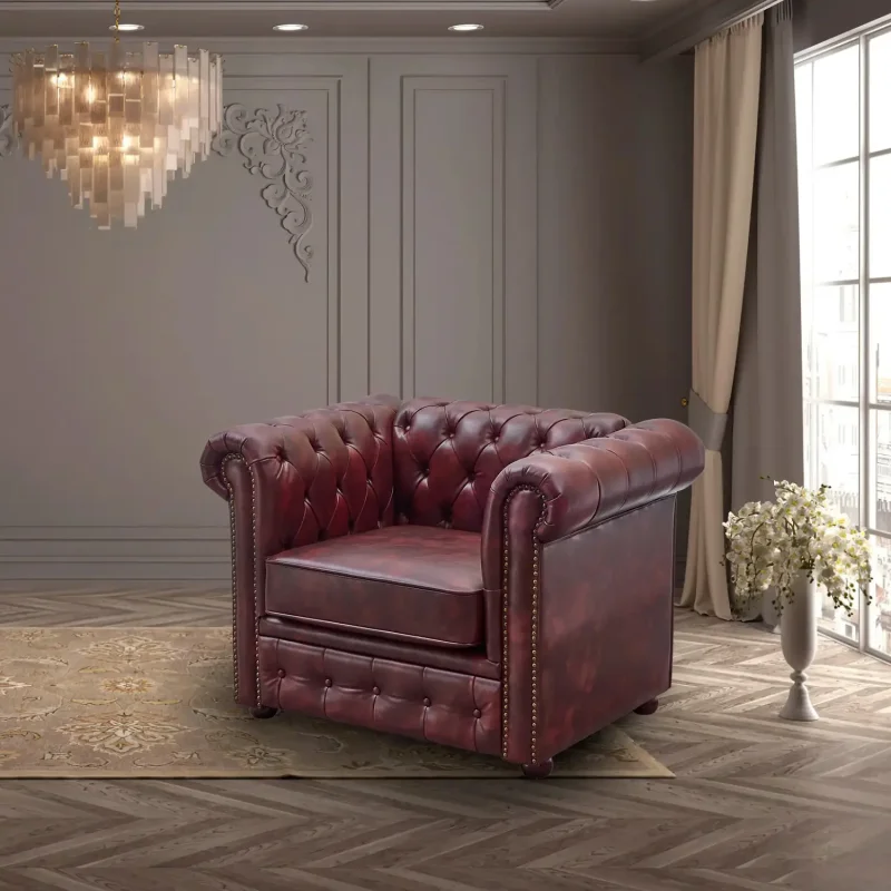 Chesterfield Ox Red Blood Red Two Seater Sofa 1 Faux Leather Set Suites Settee Twin Armchair Brown Single Sofa