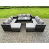 Fimous 11 Seater Wicker PE Rattan Outdoor Furniture Lounge Sofa Garden Dining Set with Dining Table 2 Big Footstools Dark Grey Mixed