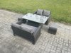 Fimous 5 Pieces Garden Furniture Sets Poly Rattan Outdoor Patio Height Adjustable Rising Lifting Table Sofa Dining Set with 2 Small Footstools
