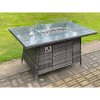 Fimous PE Wicker 5 Seater Rattan Garden Furniture Gas Fire Pit Table Gas Heater Sets Lounge Sofa Set With Chair Clear Tempered Glass