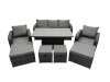 Fimous Rattan Garden Furniture Dining Set 8-seater Patio Height Adjustable Rising Lifting Table Sofa Set with 4 Footstools Dark Grey Mixed
