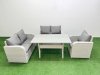 Fimous High Back Poly Rattan Garden Furniture Set with Reclining Chair Loveseat Sofa Rectangular Dining Table Indoor Outdoor Patio Set Light Grey