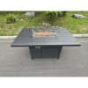 Fimous Aluminum Top 6 Seat Garden Furniture Dining Set Gas Fire Pit Table And Chairs Burner Heater Patio Outdoor Dark Grey