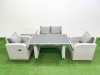 Fimous Outdoor Rattan Garden Furniture Dining Set 4-seater Patio Rectangular Table Love Sofa Reclining Chair Set with Side Table