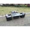 Fimous Rattan Outdoor Furniture Adjustable Rising Lifting Rectangle Dining Table Chairs Two Seater Love Sofa Sets 4 Seater