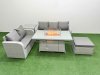 Fimous 6 Seater PE Rattan Wicker Garden Furniture Patio Conservatory Sofa Set with Firepit Dining Table 3 Seater Sofa Love Sofa Big Footstool Side Table