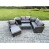Fimous High Back Rattan Garden Furniture Set with Loveseat Sofa Rectangular Coffee Table 2 Side Tables Big Footstool Indoor Outdoor Patio Lounge Sofa Set Dark Grey Mixed