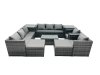 Fimous Rattan Garden Furniture Dining Set 10-seater Patio Coffee Table Sofa Set with 2 Big Stools 2 Side Tables Dark Grey Mixed