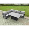 Fimous Aluminium Outdoor Adjustable Rising Lifting Dining Table Garden Furniture Dark Grey