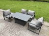Fimous 9 Pieces Aluminium Garden Furniture Set with Cushions, Patio Furniture Set with Adjustable Rising Lifting Dining Table Dark Grey