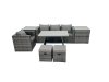 Fimous Rattan Dining Table Sofa Armchair Set with 2 Side Tables 2 Small Footstools Outdoor Garden Furniture Set Dark Grey Mixed