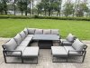 Fimous 10 Seater Aluminium Sofa Set 9 Pieces Outdoor Garden Furniture - Rising Dining Table with Cushions 2 Big Footstools Dark Grey