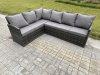 Fimous Rattan Lounge Corner Sofa Set Wicker PE Outdoor Garden Furniture Set with Rectangular Coffee Table 2 Small Footstools Dark Grey Mixed