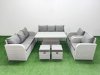 Fimous PE Rattan High Back Lounge Sofa Set Patio Adjustable Lifting Dining or Coffee Table & Chairs Set with 3 Seater Sofa Reclining Chair Stools Light Grey