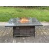 Fimous Rattan Garden Furniture Sofa Set Outdoor Patio Gas Fire Pit Dining Table Gas Heater Burner With Side Table Armchair Big Footstool 8 Seater Dark Grey Mixed