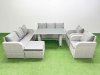 Fimous 9 Seater Wicker PE Rattan Furniture Outdoor Dining Table 3 Seater Sofa Reclining Chair Set with Big Stool Light Grey