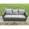 Fimous Outdoor Garden Patio Furniture Wicker Rattan Oblong Rectangular Dining Table and Lounge Sofa set with 2 Big Footstool Dark Grey Mixed
