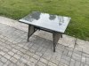Fimous 6 Seater Wicker PE Rattan Garden Dining Set Outdoor Furniture Sofa with Rectangular Dining Table Double Seat Sofa Big Footstool Dark Grey Mixed