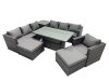 Fimous 9 Seater Outdoor Corner Sofa Height Adjustable Rising Lifting Table Set Garden Rattan Furniture Set with Side Table 2 Big Stool Dark Grey