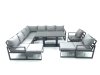 Fimous 11 Seater Outdoor Aluminum Garden Furniture Set Corner Sofa 2 Chair 2 Big Footstools Adjustable Rising Lifting Dining Table Sets Dark Grey