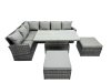 Fimous Poly Rattan Outdoor Patio Height Adjustable Rising Lifting Table Corner Sofa Set with 2 Big Stool for Garden Backyard Dark Grey Mixed