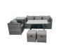 Fimous Rattan Dining Table Sofa Armchair Set with Side Table Small Footstool Outdoor Garden Furniture Set Dark Grey Mixed
