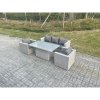 Fimous Rattan Garden Funiture Set Height Adjustable Rising Lifting Table Sofa Dining Set With 2 Arm Chair