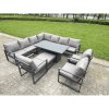 Fimous 10 Seater Aluminium Sofa Set 9 Pieces Outdoor Garden Furniture - Rising Dining Table with Cushions Big Footstool 2 Chair Footstool Dark Grey