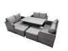 Fimous 8-seater Patio Height Adjustable Rising Lifting Table Sofa Sets Rattan Garden Furniture Dining Set with 2 Big Stools Dark Grey Mixed