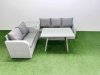 Fimous Outdoor PE Rattan Garden Furniture Set Rectangular Dining Table Sofa Set with Side Table Light Grey