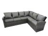 Fimous Outdoor Furniture Garden Dining Set Rattan Corner Sofa Chair Set Gas Fire Pit Table with Temper Glass 2 Big Footstools Dark Grey Mixed