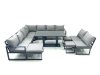 Fimous 12 Seater Outdoor Aluminum Garden Furniture Set Corner Sofa 3 Footstools Rising Lifting Dining Table Sets Dark Grey