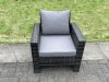 Fimous 6 Seater Outdoor Garden Furniture High Back Rattan Sofa Dining Table Set with 2 Small Footstools Dark Grey Mixed