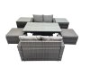 Fimous 6-seater Patio Height Adjustable Rising Lifting Table Sofa Sets Rattan Garden Furniture Dining Set with 2 Big Stools 2 Side Tables Dark Grey Mixed