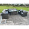 Fimous 8 Seater Outdoor Rattan Garden Furniture Gas Fire Pit Table Sets Gas Heater Lounge Chairs Side Coffee Tea Table Dark Grey