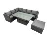 Fimous 7-seater Height Adjustable Rising Lifting Table Corner Sofa Set Rattan Garden Furniture Dining Set with Big Stool Dark Grey Mixed