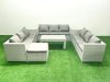 Fimous Rattan Garden Outdoor Furniture Set 10 Seater Garden Sofa Oblong Coffee Table Set with Big Footstool Light Grey Mixed