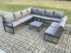 Fimous 9 Seater Patio Outdoor Garden Furniture Aluminium Lounge Corner Sofa Set with Square Coffee Table Dark Grey