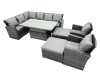 Fimous Poly Rattan Outdoor Patio Height Adjustable Rising Lifting Table Corner Sofa Set with 2 Big Stool,2 Chairs for Garden Backyard Dark Grey Mixed