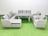 Fimous 9 Seater Wicker PE Rattan Furniture Outdoor Dining Table 3 Seater Sofa Reclining Chair Set with Side Table Big Stool Light Grey