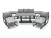Fimous Outdoor Aluminium Garden Furniture Set with Adjustable Rising Lifting Dining Table 3 Seater Sofa 2 Chair 2 Big Footstools 2 Side Tables Dark Grey