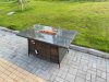 Fimous Rattan Garden Furniture Dining Set 6-seater Patio Rectangular Gas Firepit Table Chairs Outdoor Dark Grey Mixed