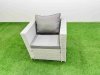 Fimous Patio Garden Furniture Sets with Black Glass Top Dining Table 3 Seater Sofa Armchair 2 Side Tables 3 Stool Light Grey