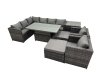Fimous 10-seater Height Adjustable Rising Lifting Table Corner Sofa Set Rattan Garden Furniture Dining Set with 2 Big Stools Side Table Dark Grey Mixed