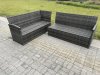 Fimous Wicker PE Outdoor Rattan Garden Furniture Set Height Adjustable Rising Lifting Table Sofa Dining Set with Big Footstool Armchair Dark Grey Mixed