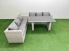 Fimous Rattan Garden Furniture Dining Set 6-seater Patio Rectangular Table Sofa Set with Side Table Light Grey